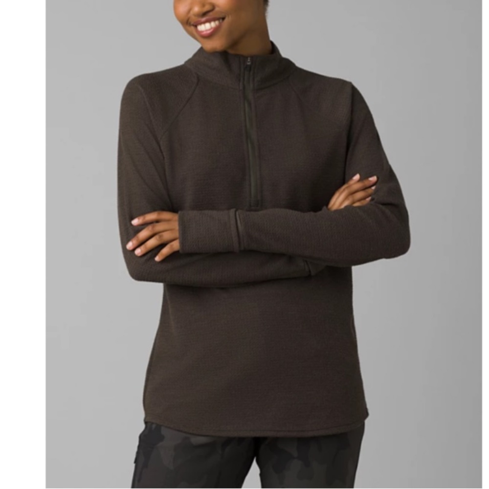 Prana - Wensley 1/2 Zip Merino Wool Blend Sweater Black‎ Olive Size Small